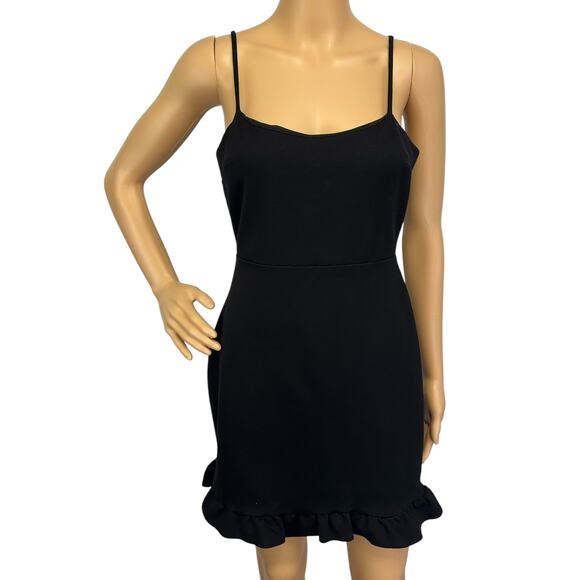 Lulus Spoonful of Sass Ruffled Bodycon Mini Dress Black Ponte Knit Size M - Picture 5 of 15